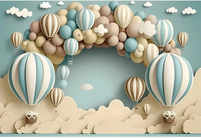 VIKAMA Party-Hintergrund mit blauem Cartoon-Bär und Ballons für Babypartys und Fotografie-Dekorationen - Bild 1