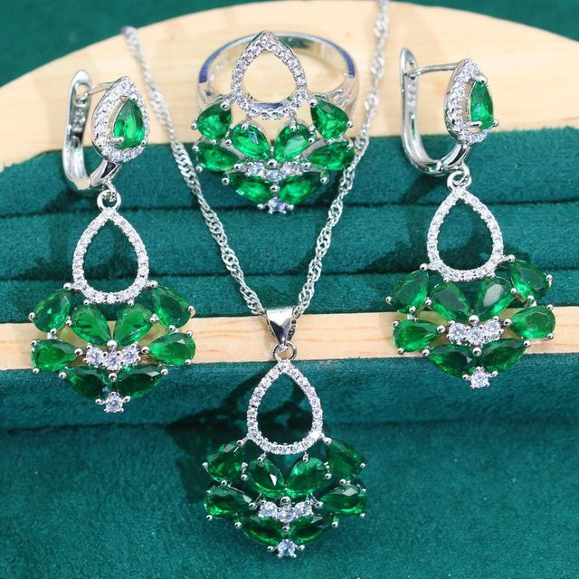 YIRAN Jewelry Schmuckset, Halskette, Ohrringe, Amethyst, Zirkonia, Kupfer, Silber, Unisex - Bild 1