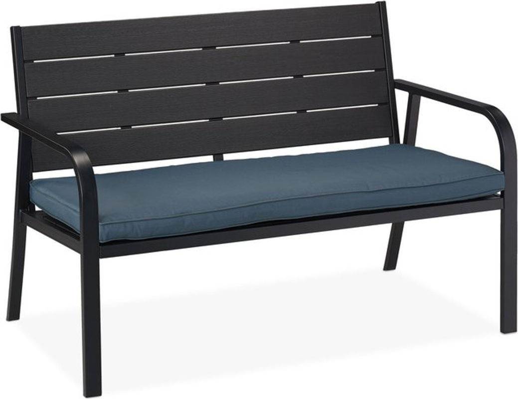 Relaxdays Gartenbank mit Sitzkissen in Schwarz/Anthrazit, 2 Sitzer im Landhaus- und Modern-Stil, H x B x T: 78 x 118 x 66 cm - Bild 1
