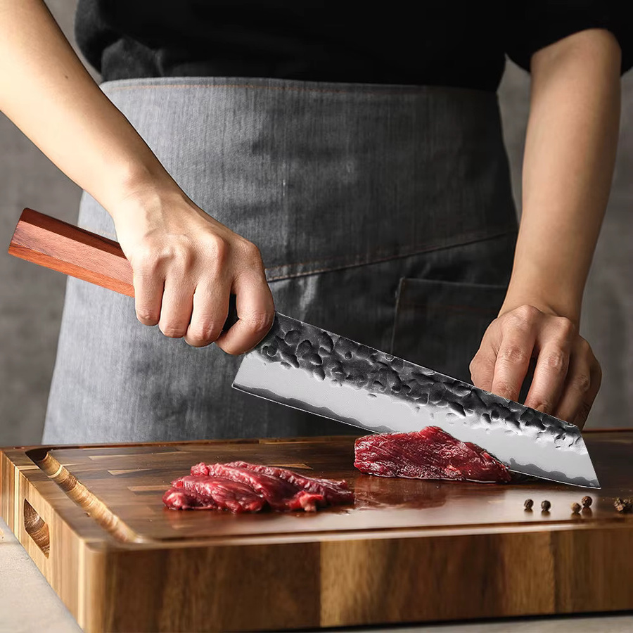 HUAYIGRAND Kiritsuke-Messer aus Verbundstahl, 8,2 Zoll handgeschmiedetes japanisches Bunka-Kochmesser mit Holzgriff in Silber - Bild 3