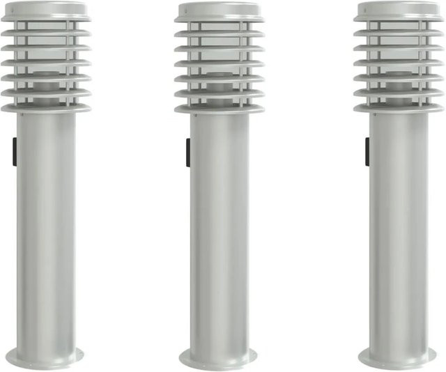 vidaXL Wegeleuchten Set aus Edelstahl mit Steckdose, 3 Stück, Silber, Höhe: 60 cm - Bild 1