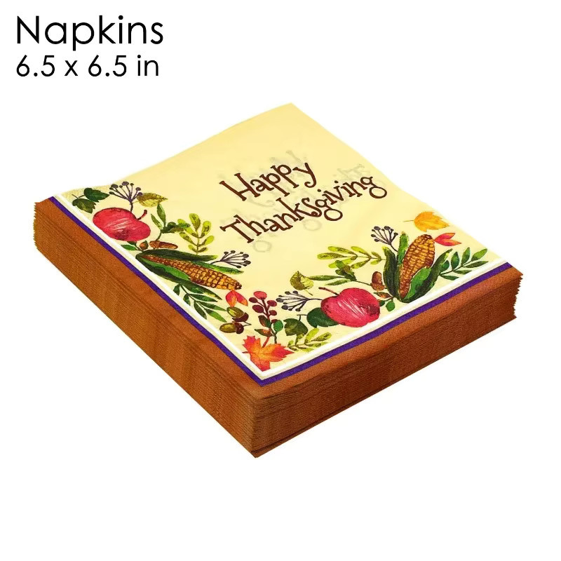 GUANYAO Thanksgiving Servietten mit Mais und Ahornblatt Motiv, 20 Stück, Gelb und Braun, Breite: 33 cm - Bild 3