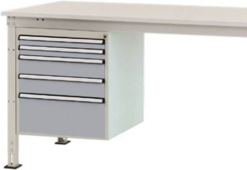 Manuflex ZB4862.9006 Gehäuse-Unterbau Stationär in Silber und Grau mit 5 abschließbaren Schubfächern aus Stahl, Nutzhöhe: 500 mm, für Tischtiefe: 800 mm - Bild 1