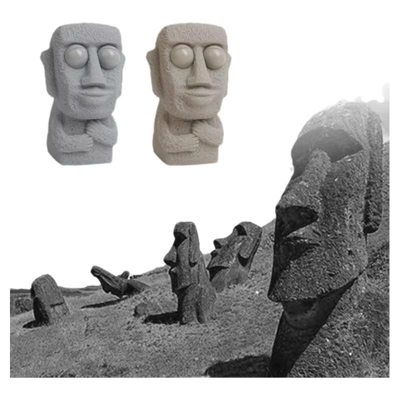 Soulbao Moai Stressspielzeug Squeeze Moving Eyes Steinfigur in Grau für Kinder und Erwachsene - Bild 3