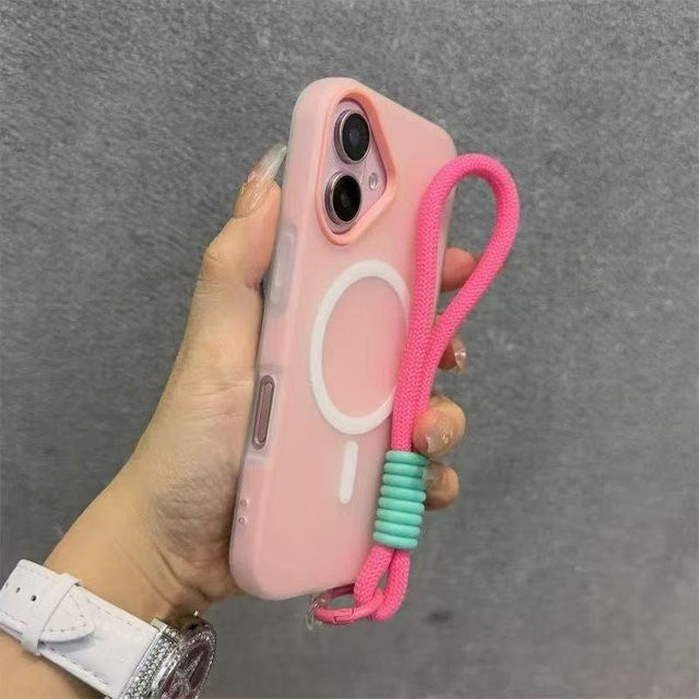 MagSafe Candy Kontrast Lanyard Magnetische Hülle mit Handgelenkband für iPhone 11 bis 17 Pro Max in Grau - Bild 1