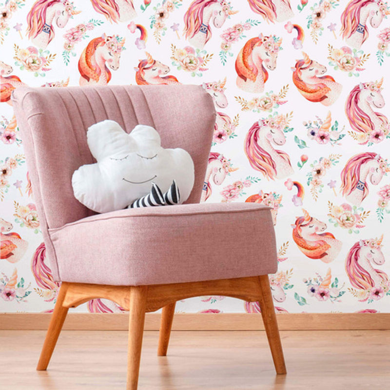 K&L Wall Art Vliestapete für Kinder mit Einhorn, Blumen und Prinzessin, mehrfarbig, matt - Bild 3
