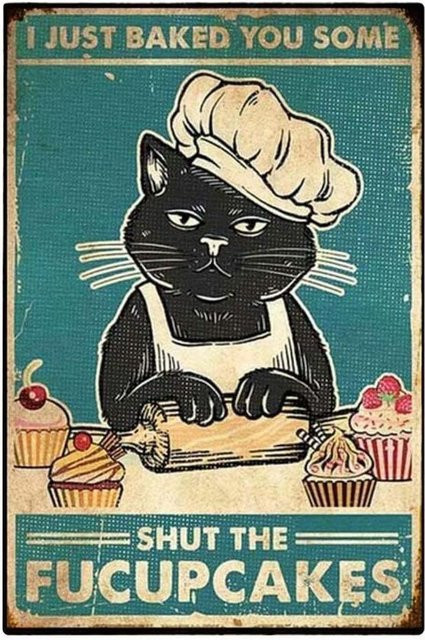 OSER HePoeuy Metallposter Schwarze Katze Wanddekoration Schwarz B: 20,0 cm, H: 14,0 cm, T: 1,0 cm - Bild 1