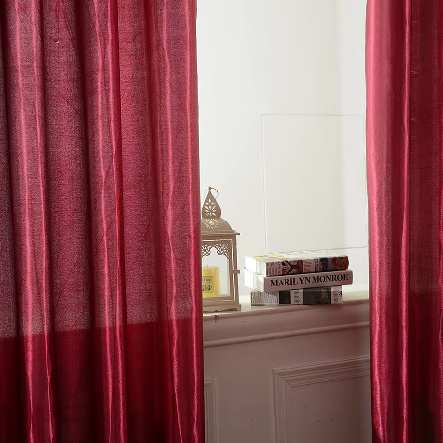 Einfarbiger Satin-Fenstervorhang in Blau oder Rot, halbtransparentes Gardinenpanel mit Rod Pocket für Wohnzimmer, Schlafzimmer oder als Bühnenhintergrund, Breite: 140 cm - Bild 2