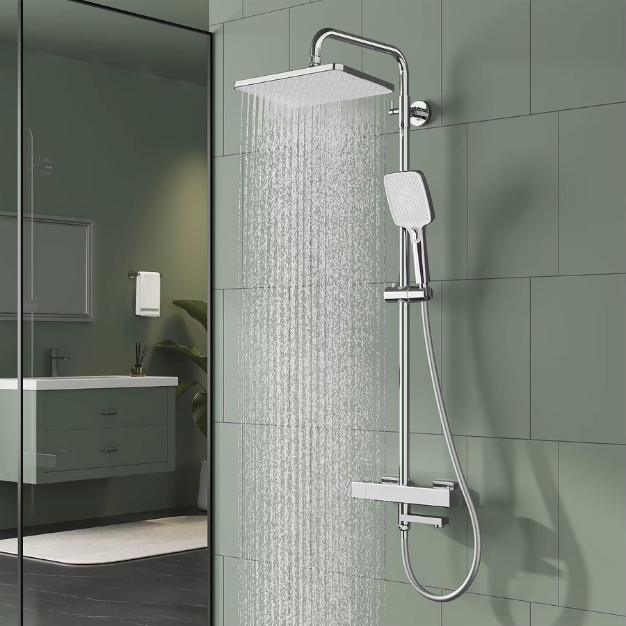 PPA Wasserweg Duschsystem mit Thermostat und Regendusche in Schwarz/Chrom inklusive Handbrause und Verbrühungsschutz, Breite: 30 cm - Bild 2