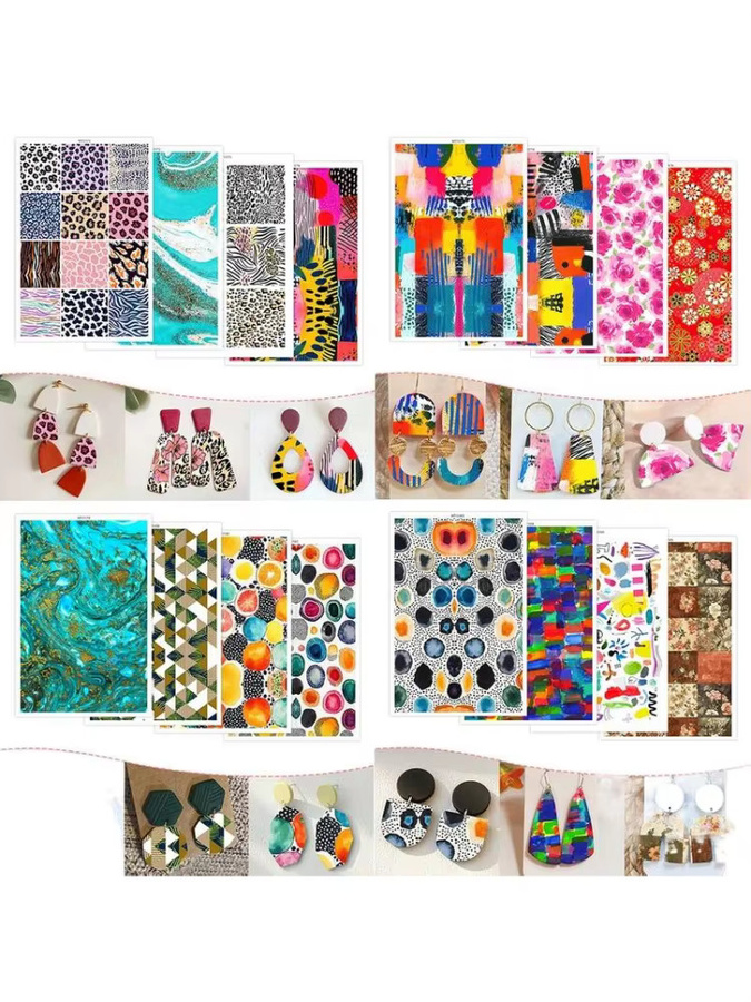 Sortierte Polymer Clay Transferpapiere mit abstrakten Musterdesigns für DIY-Ohrringe, wasserlösliche Einweg-Aufkleber, Mehrfarbig - Bild 2