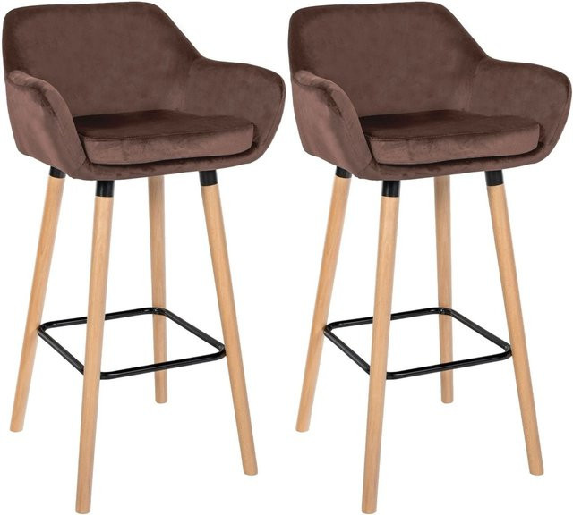 2er Set DELUKE Barhocker MIRID aus Samt in Coffee mit Lehne, B/T/H: 55 x 46 x 99 cm - Bild 1
