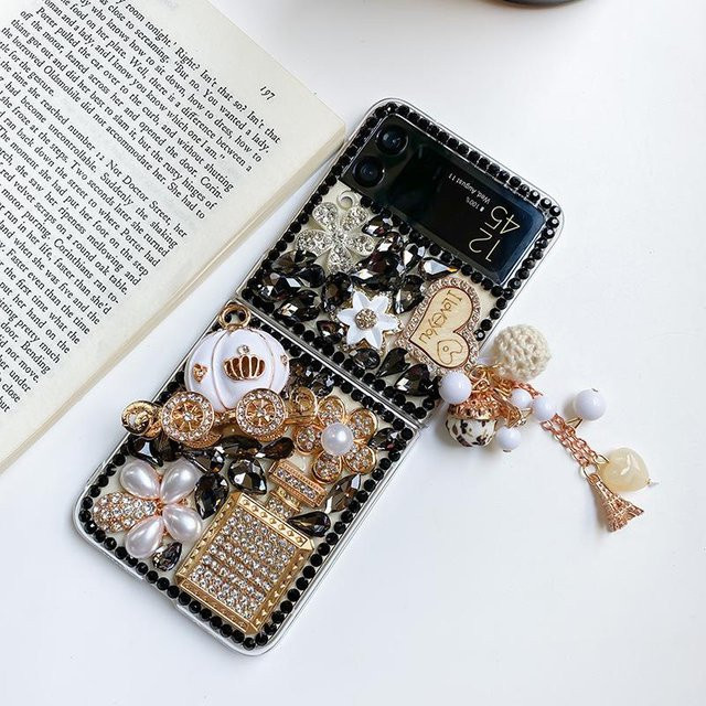 XSMYiss Luxus Strass Handyhülle mit Kürbis-Design für Samsung Galaxy Z Flip 3, Z Flip 4, Z Flip 5 und Z Flip 6 in Transparent, Schwarz oder Multicolour - Bild 1