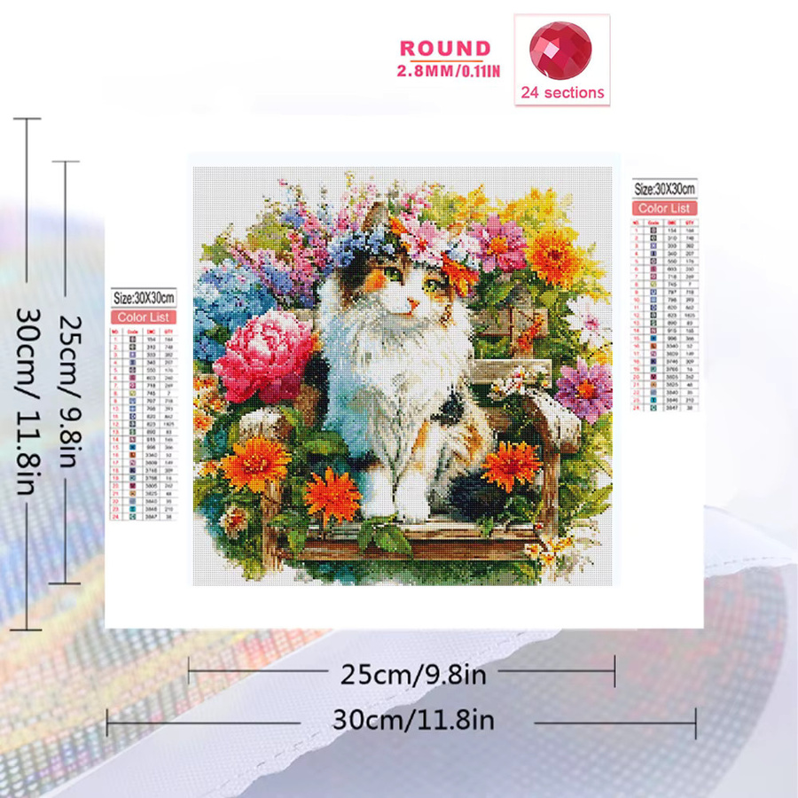 Momoart Diamant-Mosaik Katze DIY Stickerei Set mit Blumen-Motiv, Mehrfarbig, B/B/H: 20 x 20 x 20 cm - Bild 2