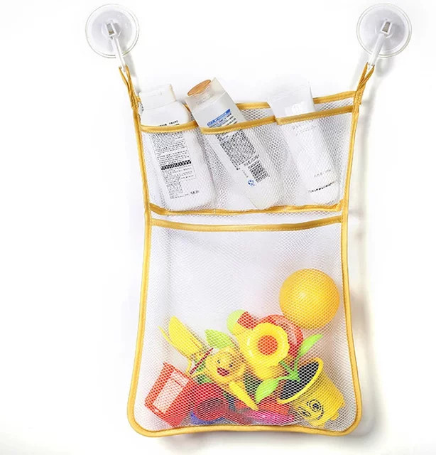 vvocci Dusch- und Badespielzeug-Aufbewahrungsnetz aus Mesh in Weiß, Rosa und Lila mit starken Saugnäpfen als Badezimmer-Organizer für Kinder und Kleinkinder - Bild 1