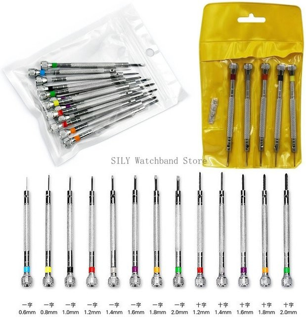 13-teiliges Edelstahl-Schraubendreher-Set von asukaband in Silber für die professionelle Uhrenreparatur mit geschlitzten und kreuzförmigen Verbindungsstiften (0,6–2,0 mm) - Bild 1