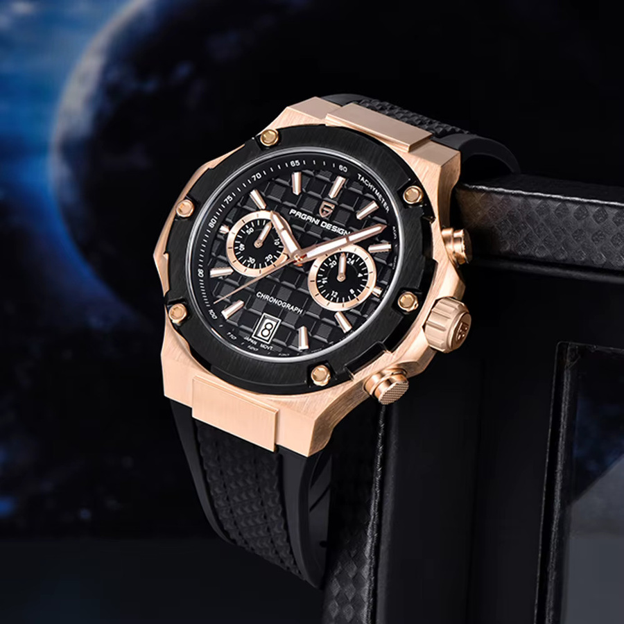 PAGANI DESIGN Chronograph, Quarz, Edelstahl, Kautschuk, Herren, Schwarz - Bild 3