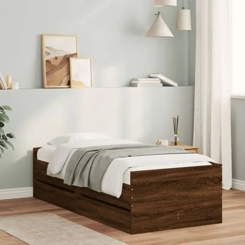 Vidaxl Funktionsbett mit Schubladen in Braun Eichen-Optik aus Holzwerkstoff, B/T/H: 90 x 190 cm - Bild 1