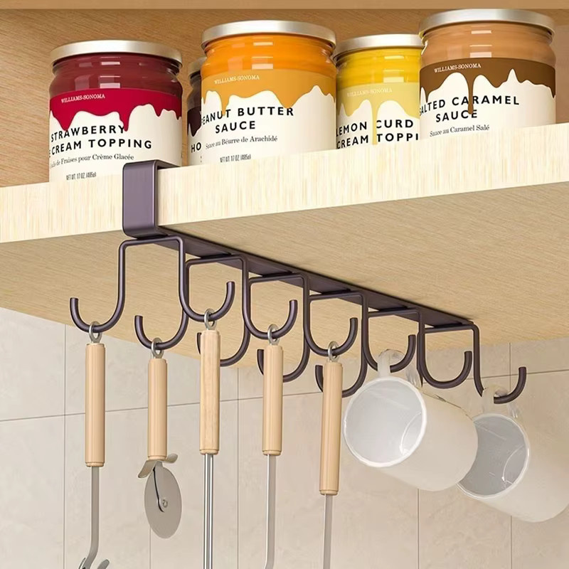 Multifunktionaler Wand-Tassenhalter mit zweireihigen Haken in Schwarz zur selbstklebenden Montage für Küche und Bad - Bild 3