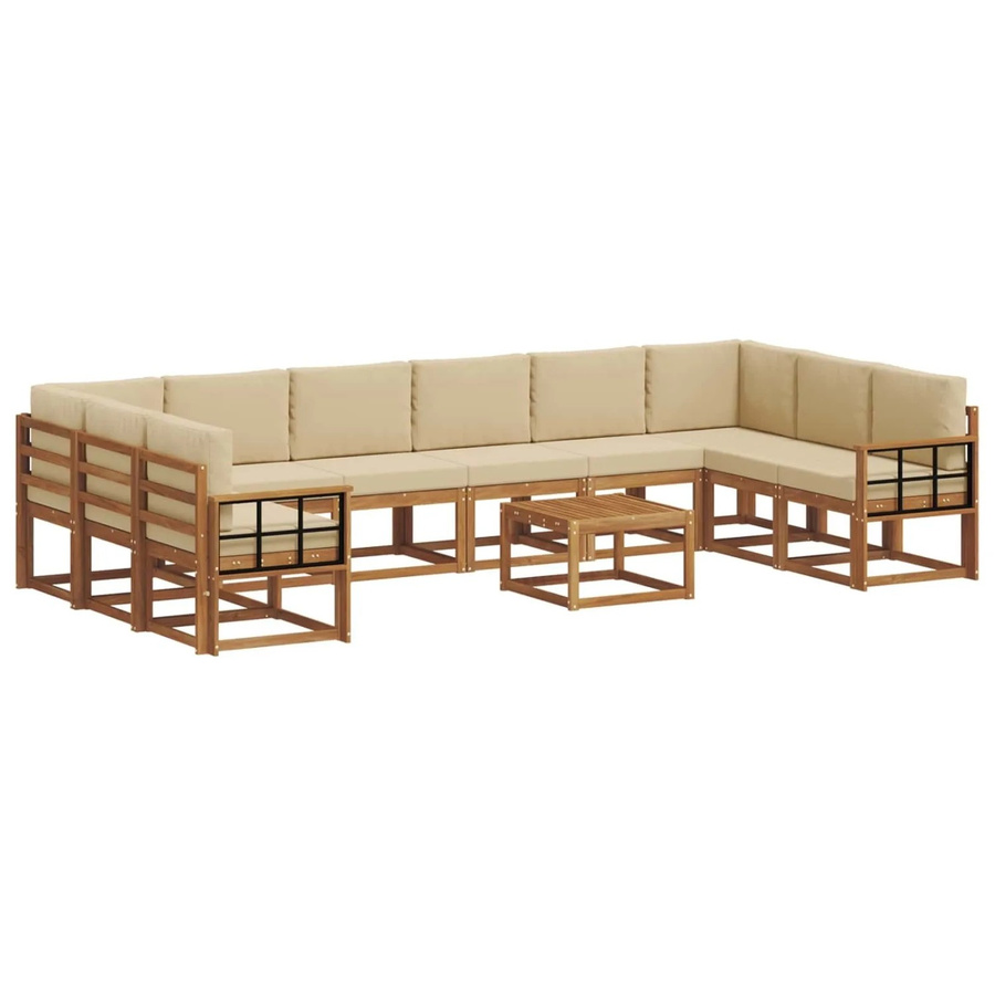 vidaXL 11-teilige Outdoor-Sofagarnitur in L-Form aus Akazienholz mit beigefarbenen Kissen - Bild 2
