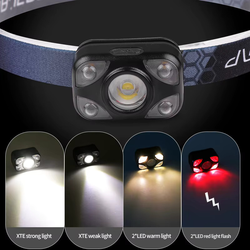 JIASHUAIXIN XTE LED Starker Scheinwerfer mit Rotlicht-Warnfunktion, Wiederaufladbarer 5-LED Outdoor-Flutlicht in Schwarz und Rot - Bild 1
