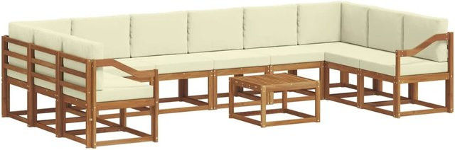 vidaXL Outdoor-Sofagarnitur aus Akazienholz mit 11-teiligem Set und Kissen in Natur und Creme - Bild 1