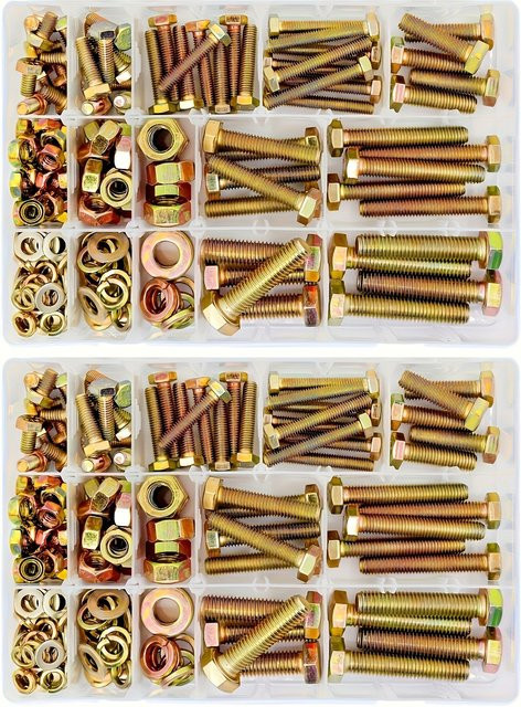 Zimir 236-teiliges Schrauben- und Muttern-Sortiment aus legiertem Stahl Güteklasse 8.8 mit Sechskantschrauben, Muttern und Unterlegscheiben in Gold - Bild 1