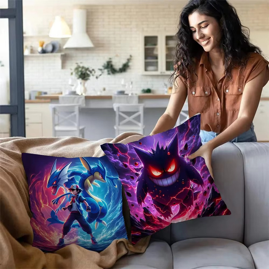 Potdemiel Pokemon Gengar Kissenbezug mit Cartoon Anime Motiv, quadratisch, 45 x 45 cm - Bild 3