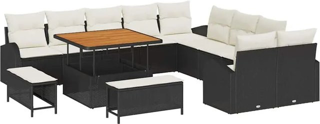 vidaXL Garten-Sofa-Set aus Poly-Rattan mit Kissen, 13-teilig, Schwarz-Creme - Bild 1