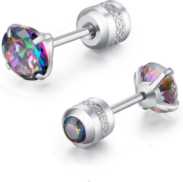 Ohrstecker Edelstahl, Zirkonia, Kristall, Silber, Unisex, 4mm - Bild 1