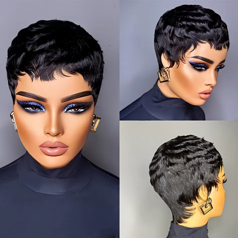 OYM HAIR Pixie-Schnitt Perücke, Echthaar, schwarz, brasilianisches Remy-Haar - Bild 2