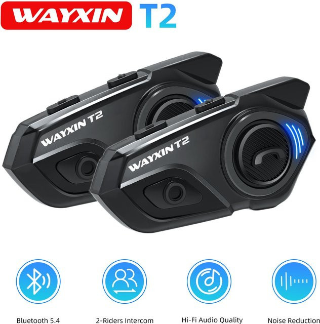 WAYXIN T2 Motorradhelm-Headset für 2 Fahrer mit 300m Intercom-Reichweite, wasserdichtes Bluetooth 5.4 Kommunikationsgerät - Bild 1