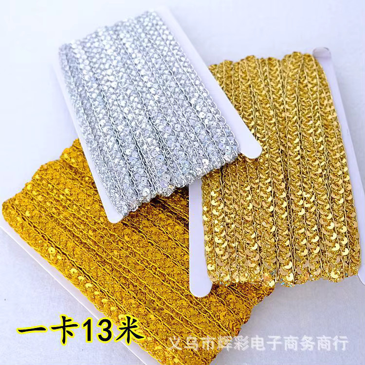 Yackalasi Goldene Spitzenapplikation mit Pailletten und Perlenstreifen für Kleidung und Dekoration, Breite: 1,2 cm - Bild 2