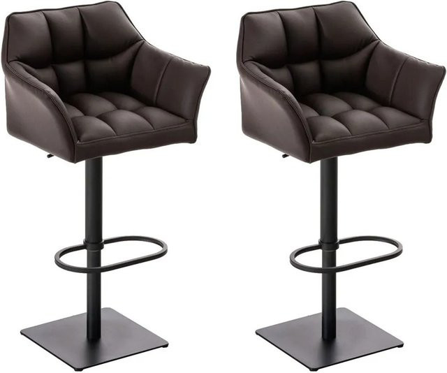 DELUKE 2er Set Barhocker SIHAR aus Kunstleder in Braun und Schwarz, höhenverstellbar, drehbar mit Lehne, B/T/H: 64 x 45 x 88 cm - Bild 1