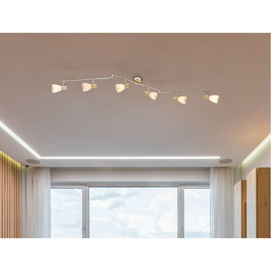 GLOBO Spot Schienenbeleuchtung aus Metall und Holz in Nickel matt mit Opal Glas, 6 Brennstellen, E14, B/H/T: 9 x 18 x 145 cm - Bild 2