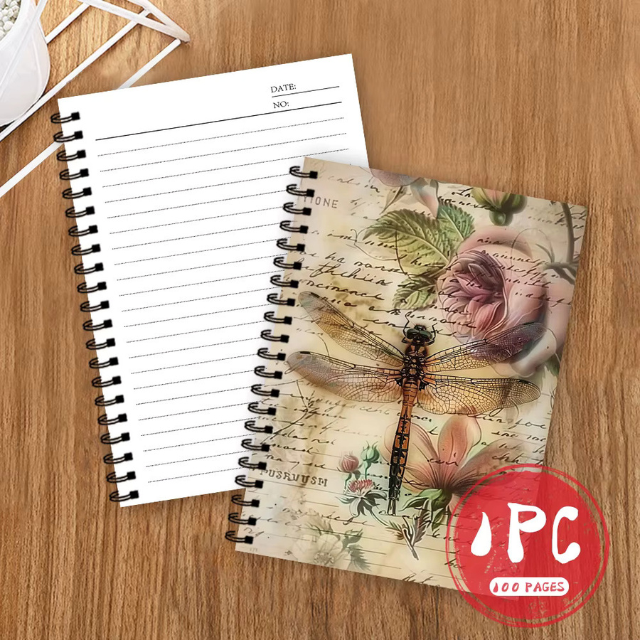 Notizbuch mit Libellen und Blumen in Multicolour mit Blanko-Linienblättern für Damen und Herren - Bild 3