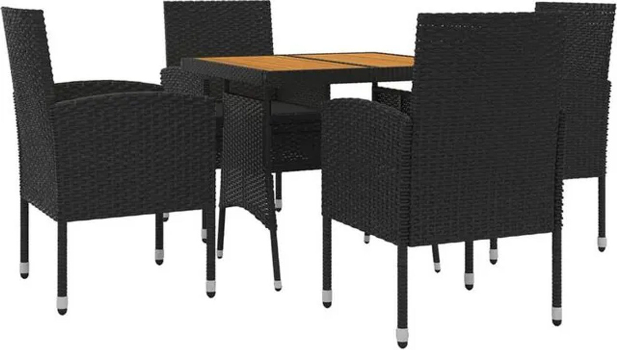 5-teilige moderne Garten-Essgruppe aus Poly-Rattan in Schwarz von vidaxl - Bild 1