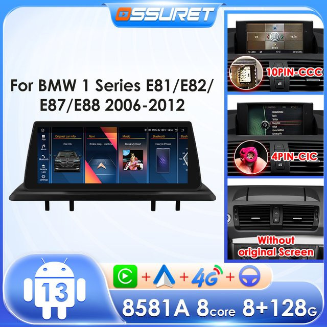 OSSURET Autoradio für BMW 1er Serie (06-12) mit Android Auto, Apple CarPlay, GPS, WiFi und 4G in Schwarz - Bild 1