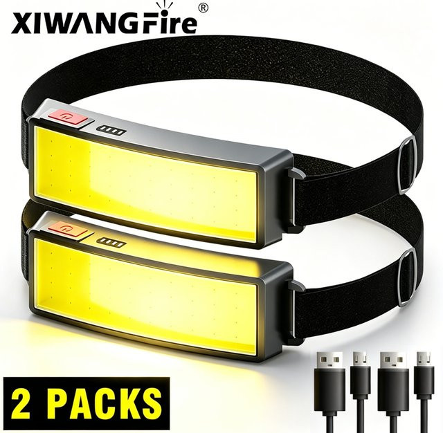 XIWANGFIRE COB LED-Stirnlampe mit 180 Grad Abstrahlwinkel, Schwarz, Wiederaufladbare Kopflampe mit USB-Akku für Wandern und Camping - Bild 1