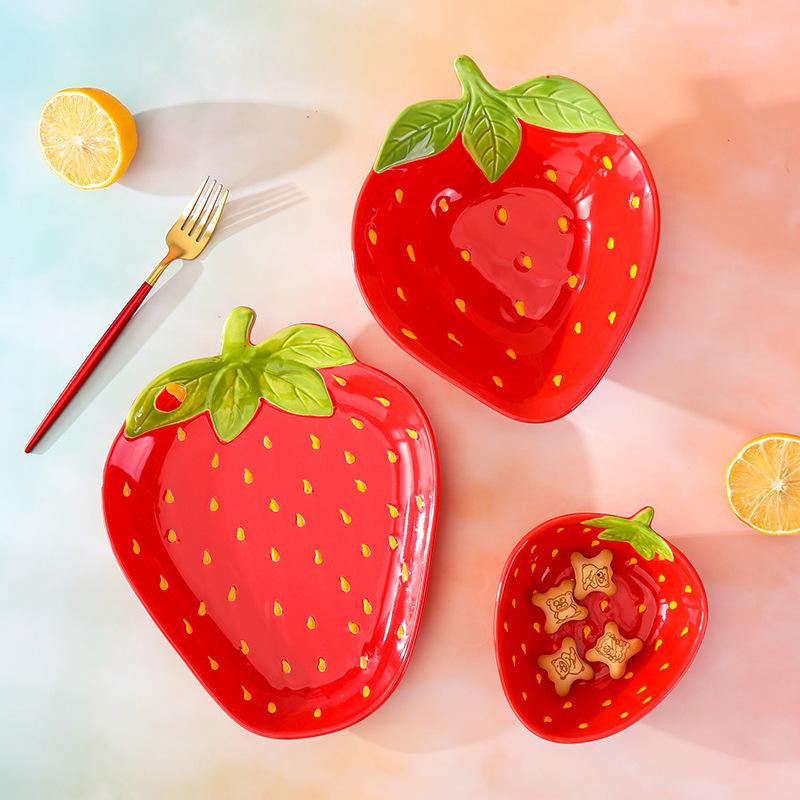 WJG Pretty B Keramik-Erdbeer-Schale in Rot für Obst, Dessert und Snacks - Bild 2
