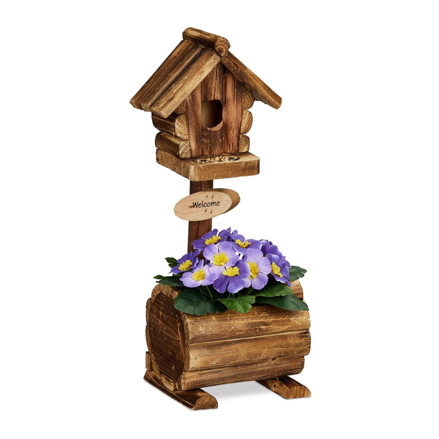 Relaxdays Vogelhäuschen aus Tannenholz in Natur mit Blumentopf, H x B x T: 41 x 15 x 15 cm - Bild 2