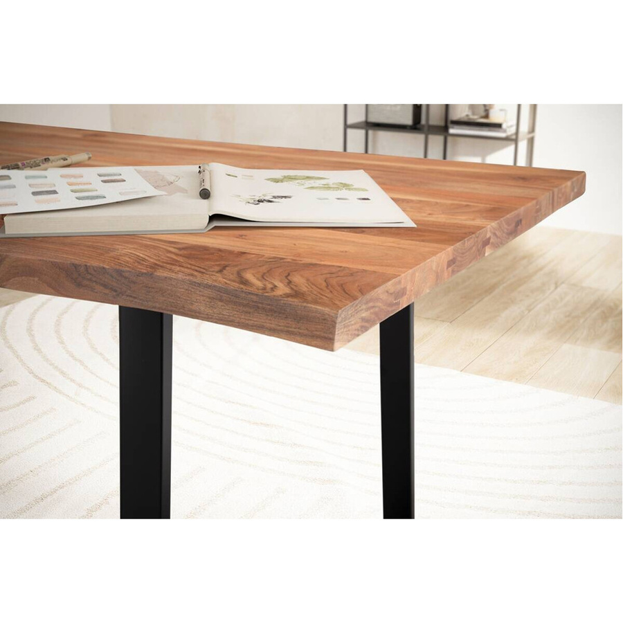 Wohnling Schreibtisch aus Akazie Massivholz in Braun und Schwarz, B/T/H: 160 x 80 x 76 cm - Bild 2
