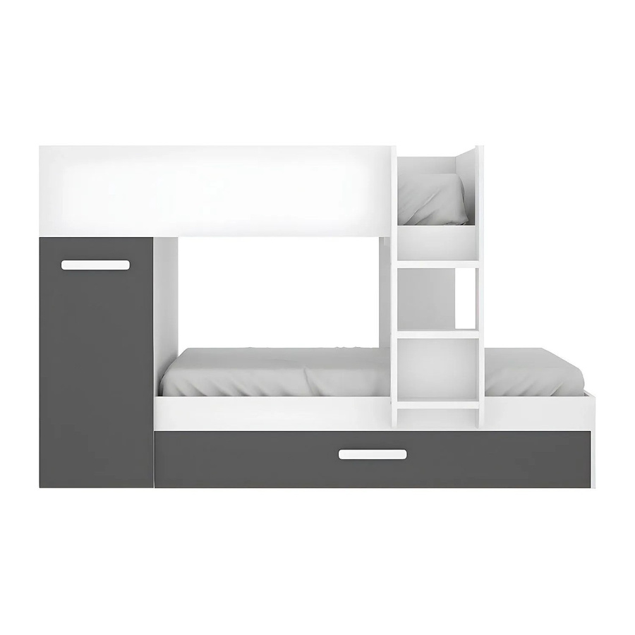 Etagenbett Anthony von Vente-unique in Anthrazitgrau und Weiß mit Schubladen, Höhe: 243 cm, B/T: 190 x 90 cm - Bild 2