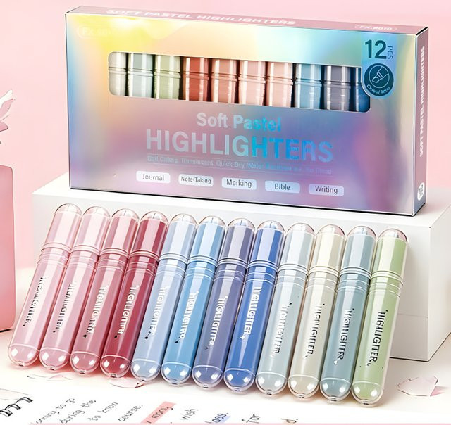 Kolorowys 12-teiliges Textmarker-Set in Pastellfarben mit Farbverlauf und weicher Meißelspitze - Bild 1