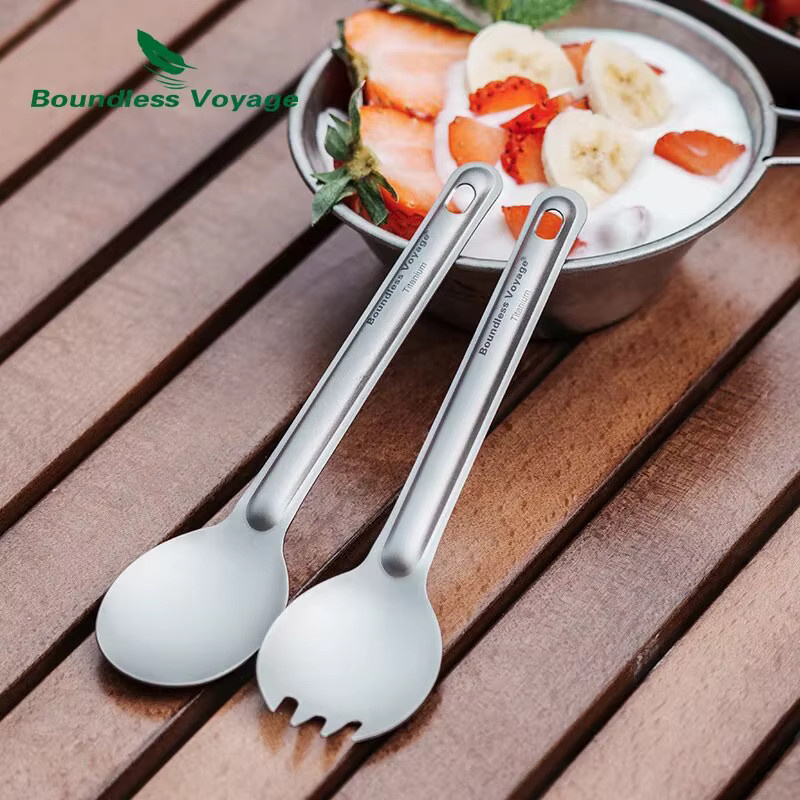 Boundless Voyage Titanbesteck Göffel-Set aus Metall in Silber Matt für Camping und Outdoor - Bild 2