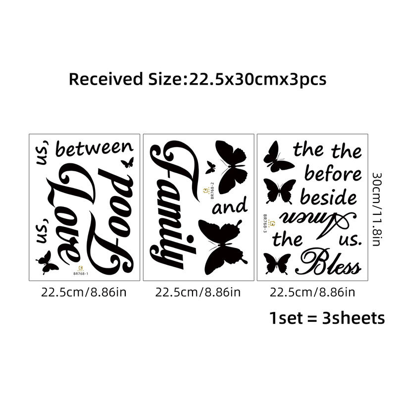 BRUP Wandtattoo 3-teiliges Set mit englischem Spruch Abendessen Gebet segnen das Essen vor in Schwarz zur Dekoration von Wohnzimmer und Schlafzimmer - Bild 4