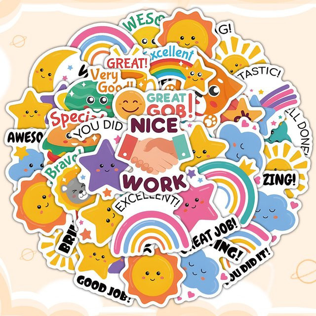 80 motivierende Aufkleber von Anime Worlds Store mit niedlichen Tier- und Sonnenschein-Motiven in Multicolour für Kinder und Planer - Bild 1