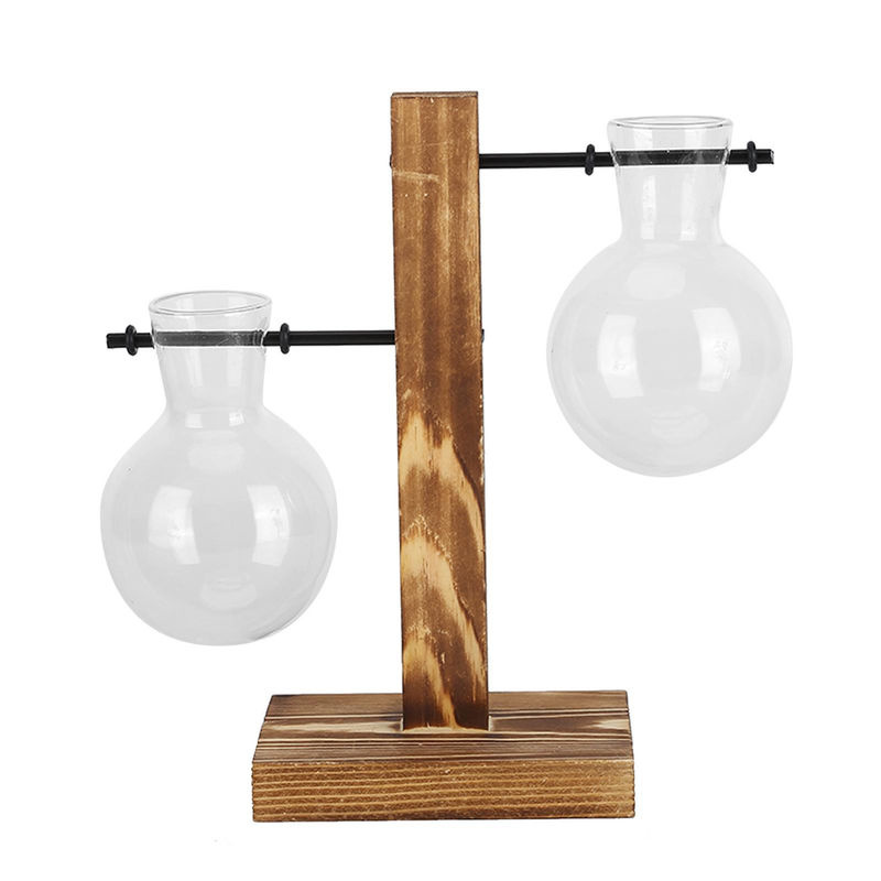 TOMTOP JMS Hydrokulturvase aus transparentem Glas mit braunem Holzständer im Vintage-Design für Schnittblumen - Bild 2
