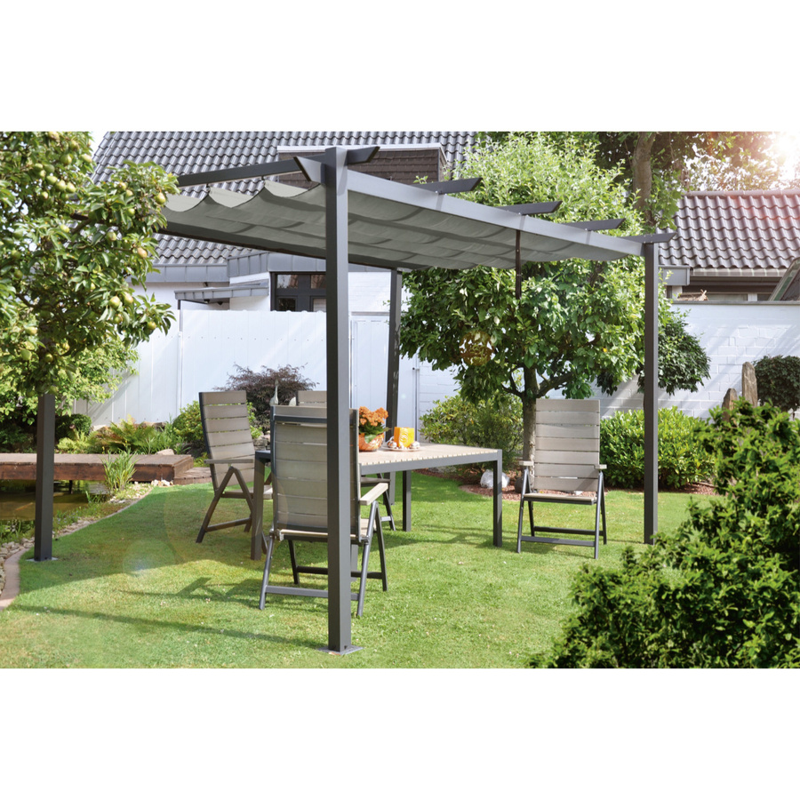 LECO Aluminium Pergola mit Faltdach in Lichtgrau, B/T: 4 x 3 m - Bild 3