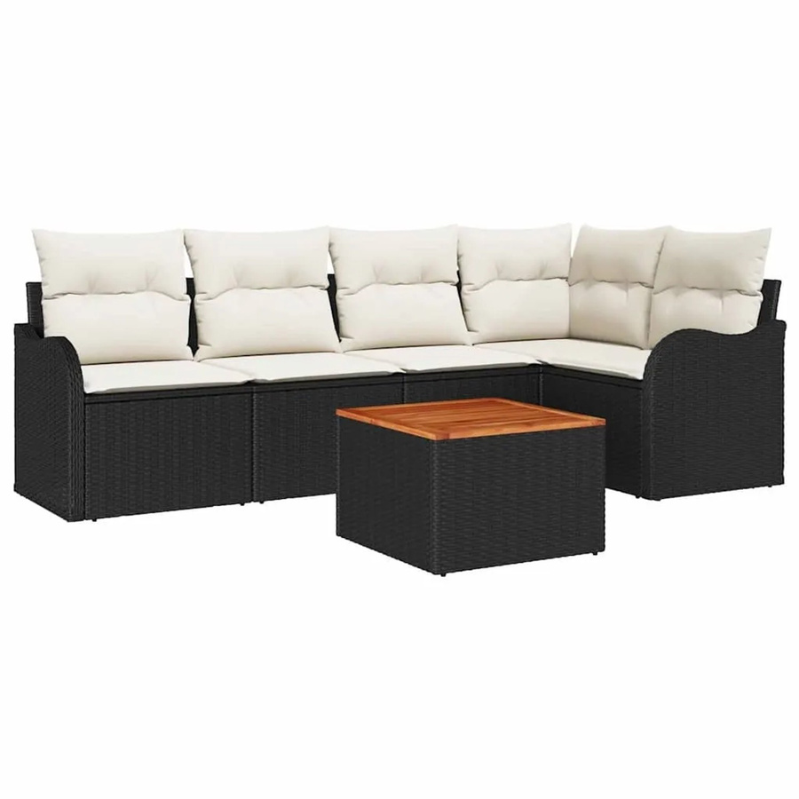 vidaXL Garten-Sofa-Set 6-teilig in Schwarz-Weiß mit Polstern und Stauraum aus Polyrattan und pulverbeschichtetem Stahl - Bild 2