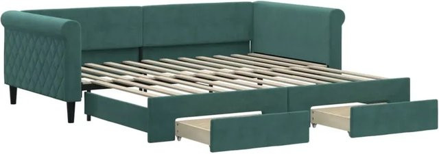 vidaXL Tagesbett ausziehbar mit Schubladen in Dunkelgrün aus Samt, B/T/H: 100 x 200 x 110 cm - Bild 1